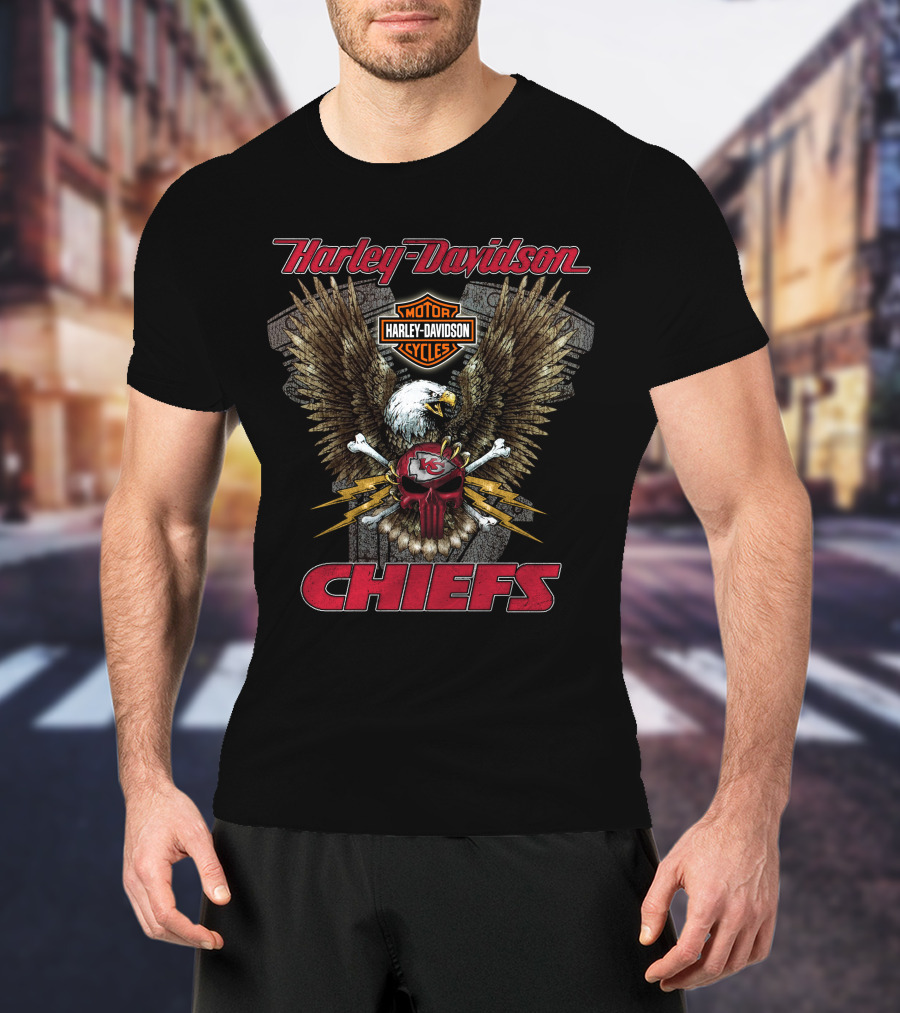 Harley Davidson Kansas City Chiefs Nfl Collaboration With Eagle And Skull T-Shirt