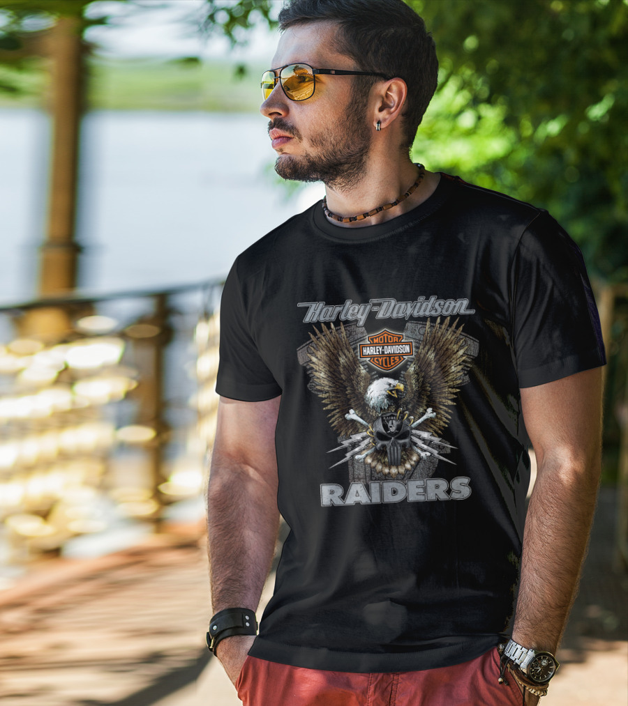 Harley Davidson Motorcycles Eagle Raiders Nfl Las Vegas T-Shirt