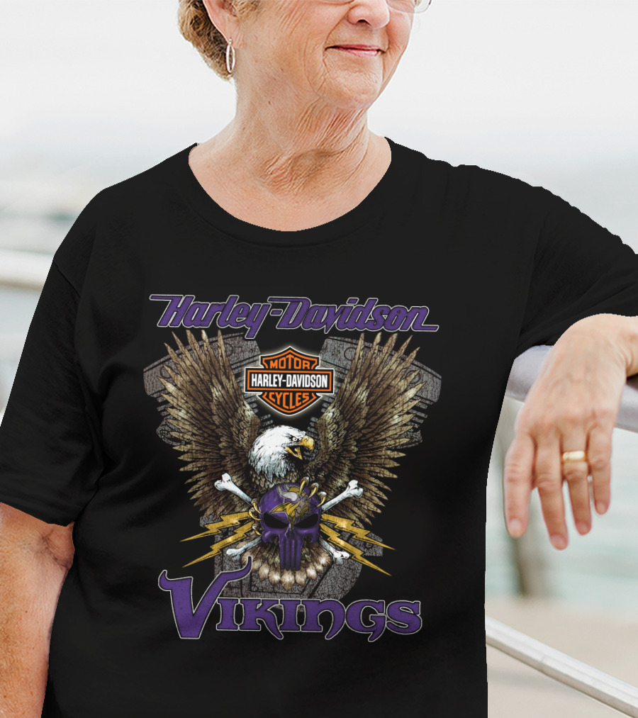 Harley Davidson Vikings Skull Eagle Nfl Minnesota T-Shirt