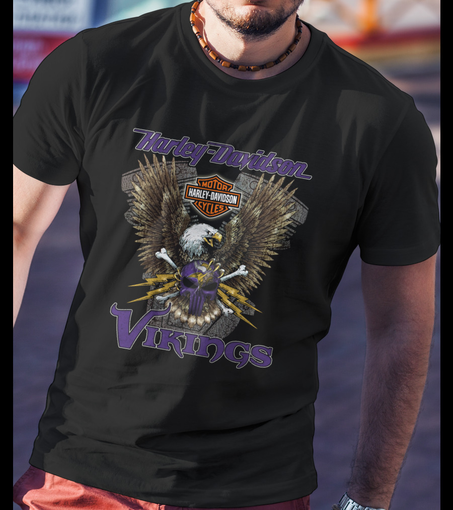 Harley Davidson Vikings Skull Eagle Nfl Minnesota T-Shirt