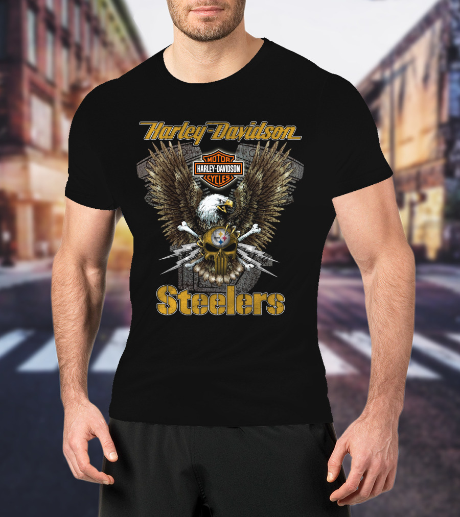 Harley Davidson Motor Cycles Steelers Eagle Nfl Pittsburgh T-Shirt