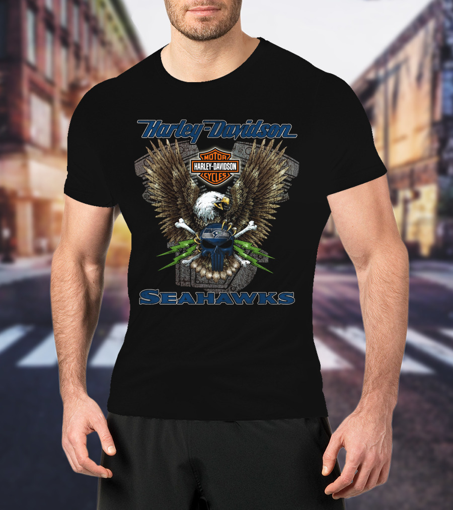 Harley Davidson Seahawks Motor Cycles Eagle T-Shirt