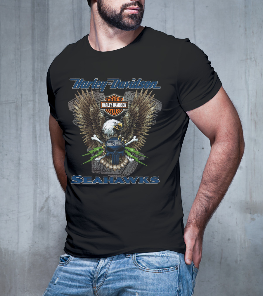 Harley Davidson Seahawks Motor Cycles Eagle T-Shirt