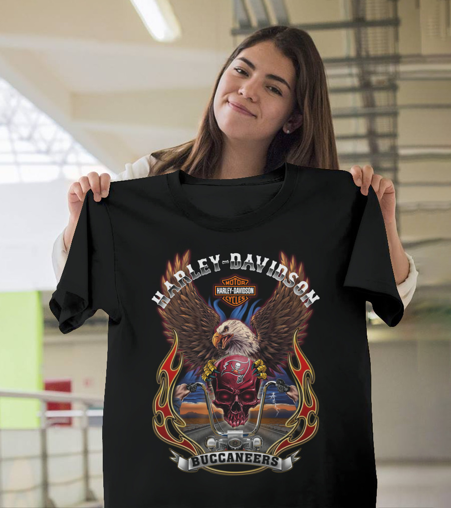 Harley Davidson Tampa Bay Buccaneers Motorcycle Eagle Flag Logo T-Shirt