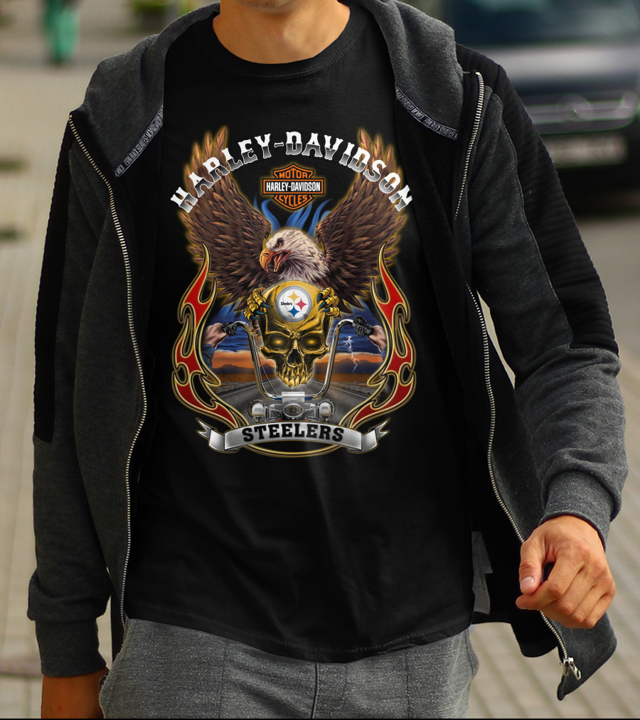 Harley Davidson Motorcycle Eagles Steelers Nfl Pittsburgh T-Shirt