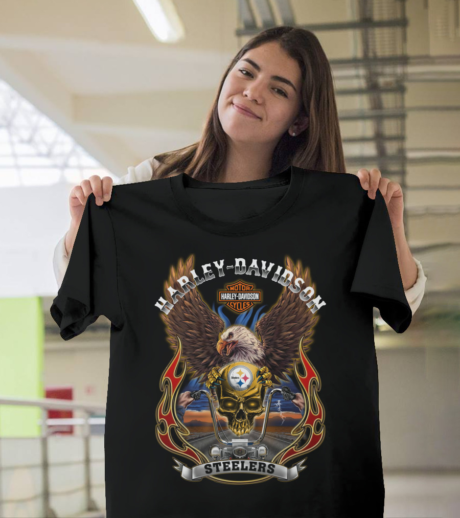 Harley Davidson Motorcycle Eagles Steelers Nfl Pittsburgh T-Shirt