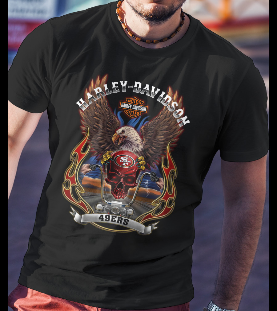 Harley Davidson Motorcycles San Francisco 49ers Eagle And Skull Nfl T-Shirt