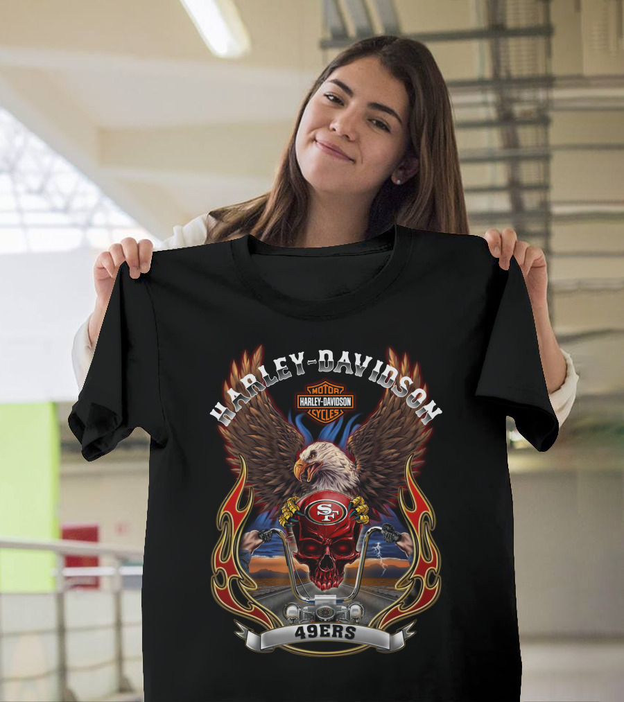 Harley Davidson Motorcycles San Francisco 49ers Eagle And Skull Nfl T-Shirt
