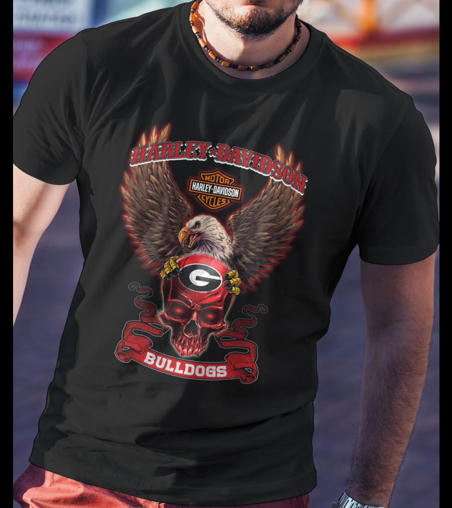 Harley Davidson Georgia Bulldogs Skull Eagle Motor Cycles T-Shirt