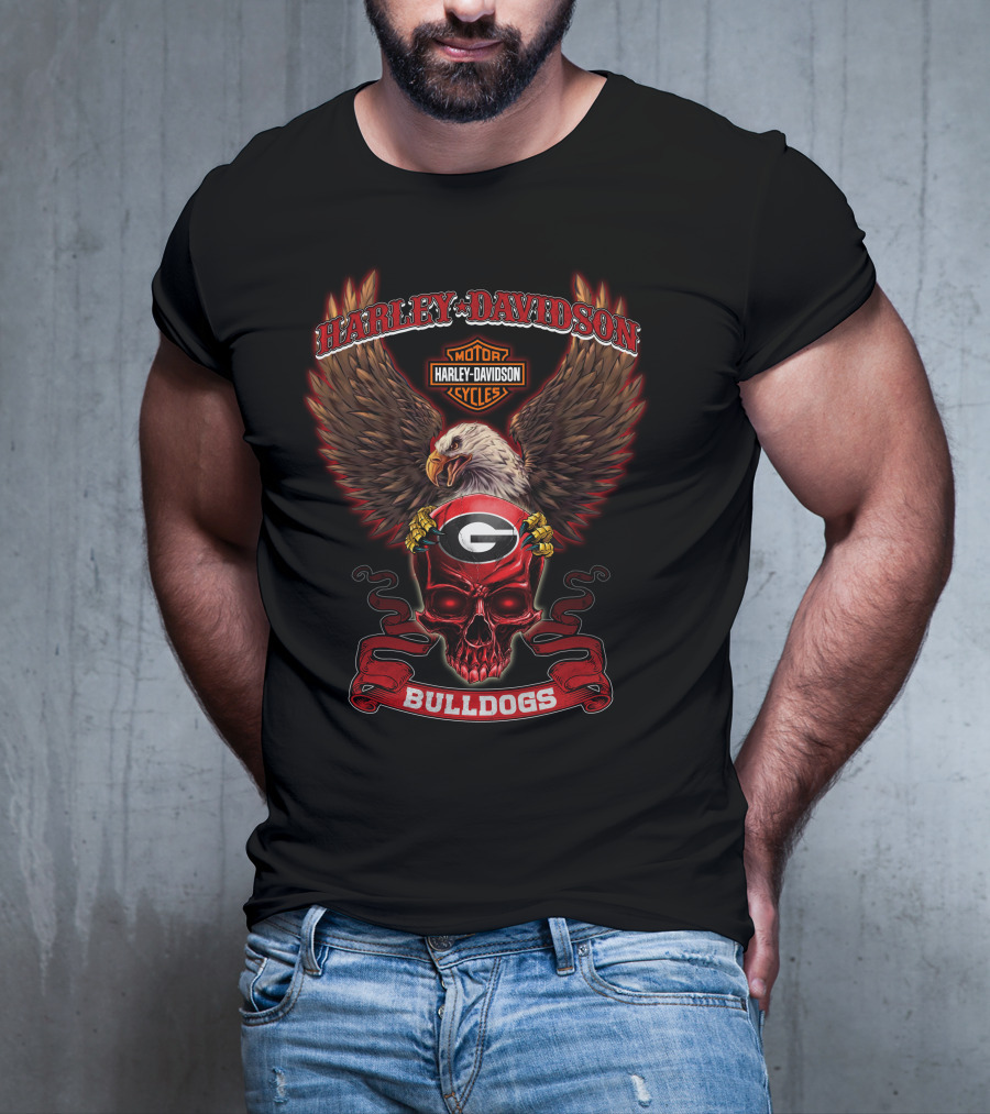 Harley Davidson Georgia Bulldogs Skull Eagle Motor Cycles T-Shirt