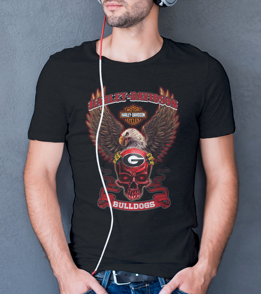 Harley Davidson Georgia Bulldogs Skull Eagle Motor Cycles T-Shirt