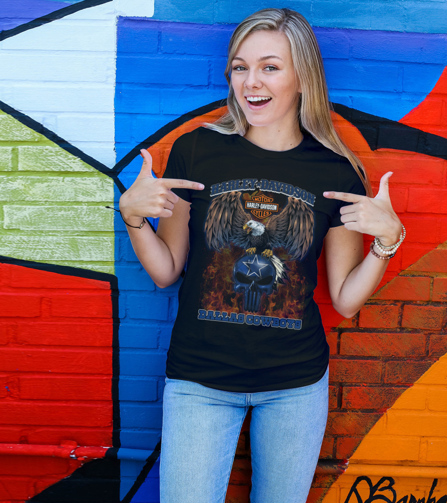 Dallas Cowboys Harley Davidson Eagle Skull Flame T-Shirt