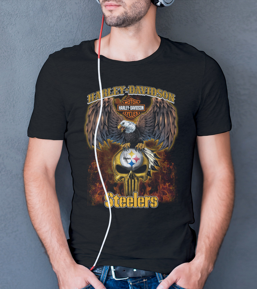Harley Davidson Steelers Nfl Eagle Logo Flame T-Shirt