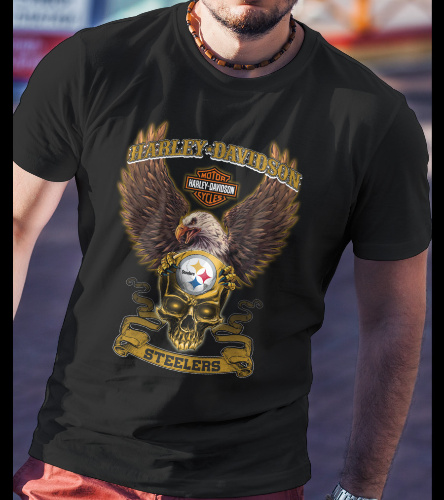 Harley Davidson Pittsburgh Steelers Nfl Skull Eagle Motocycles T-Shirt