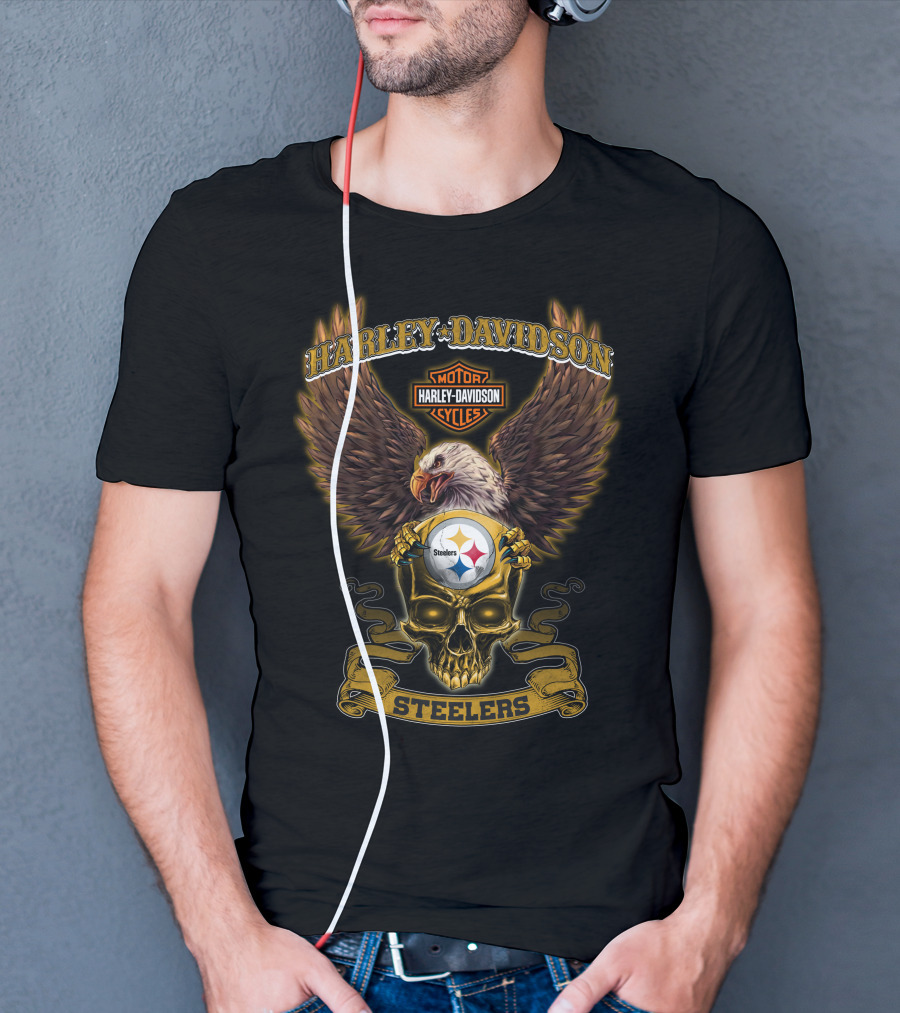 Harley Davidson Pittsburgh Steelers Nfl Skull Eagle Motocycles T-Shirt