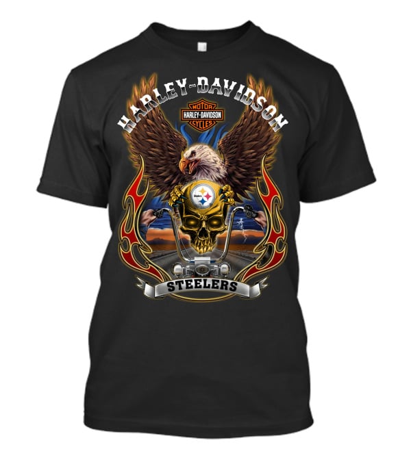 Harley Davidson Motorcycles Steelers Eagle Skull Road T-Shirt
