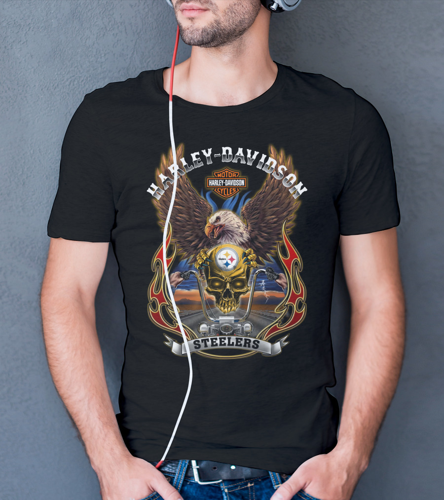 Harley Davidson Motorcycles Steelers Eagle Skull Road T-Shirt