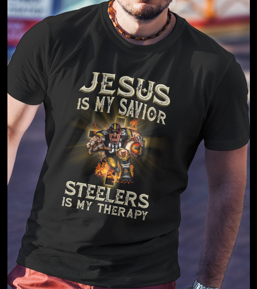 Jesus Is My Savior Steelers Is My Therapy Pittsburgh Steelers Nfl Mascot God T-Shirt