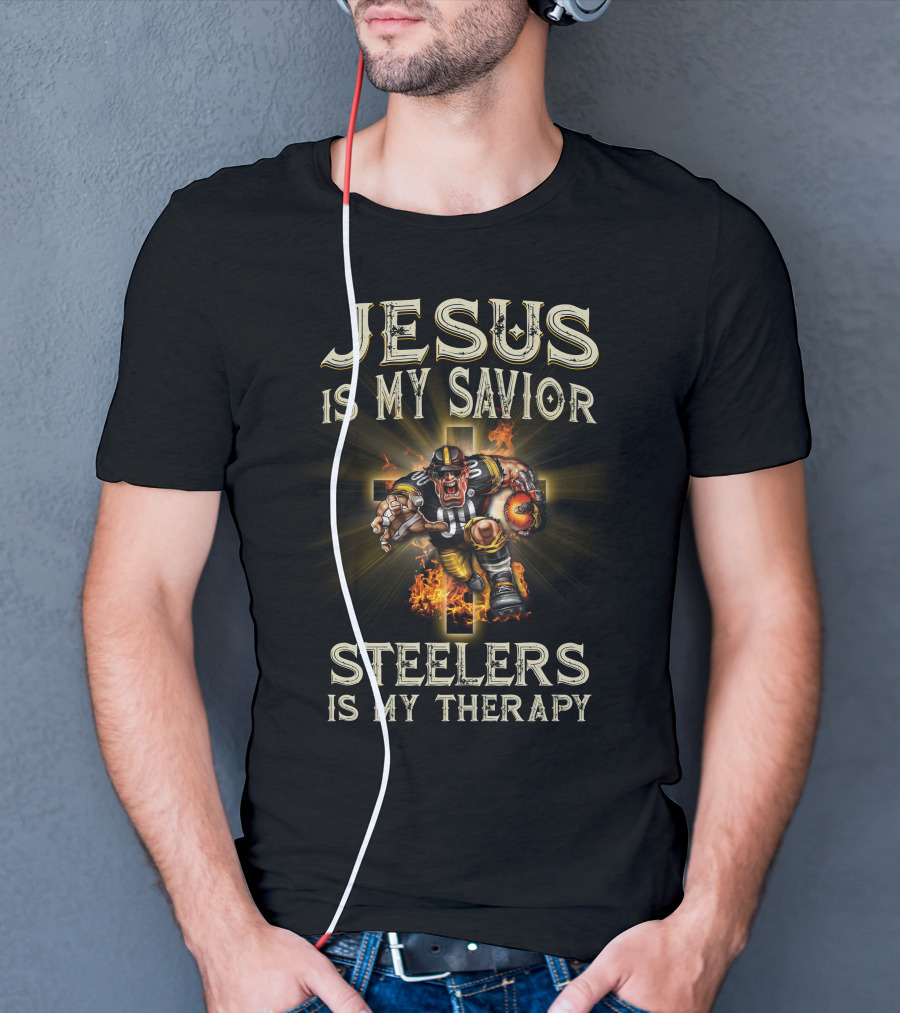 Jesus Is My Savior Steelers Is My Therapy Pittsburgh Steelers Nfl Mascot God T-Shirt