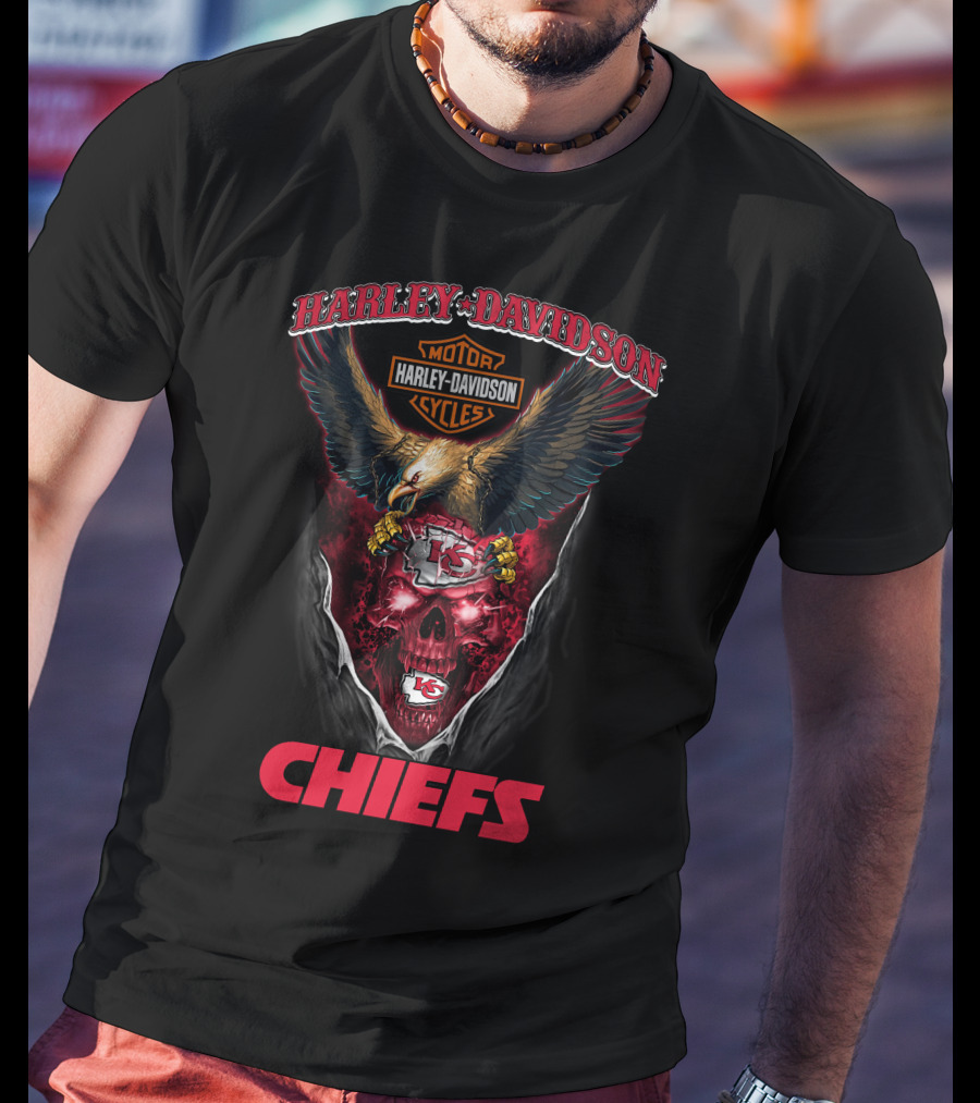 Harley Davidson Motor Cycles Chiefs Kansas City Nfl Eagles Skull T-Shirt