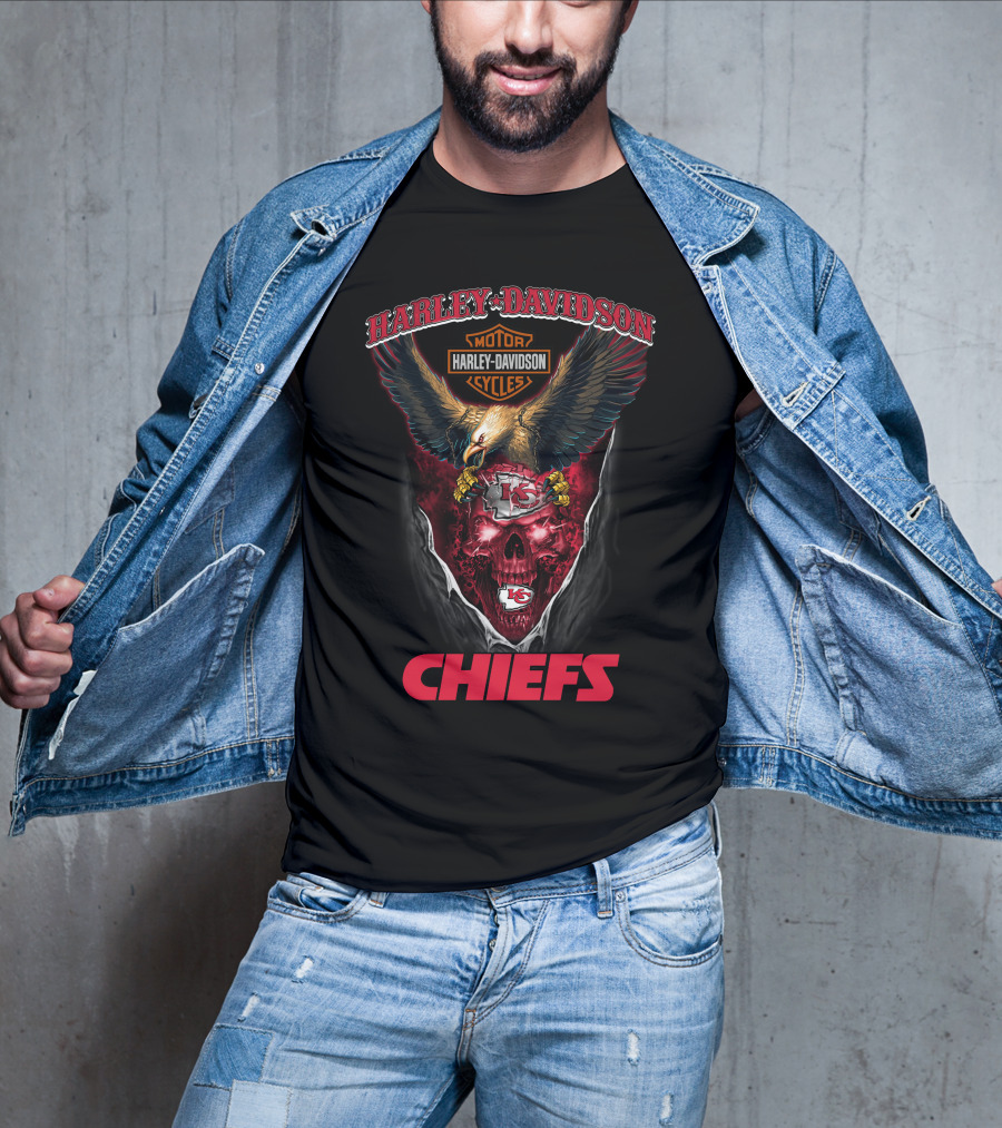Harley Davidson Motor Cycles Chiefs Kansas City Nfl Eagles Skull T-Shirt