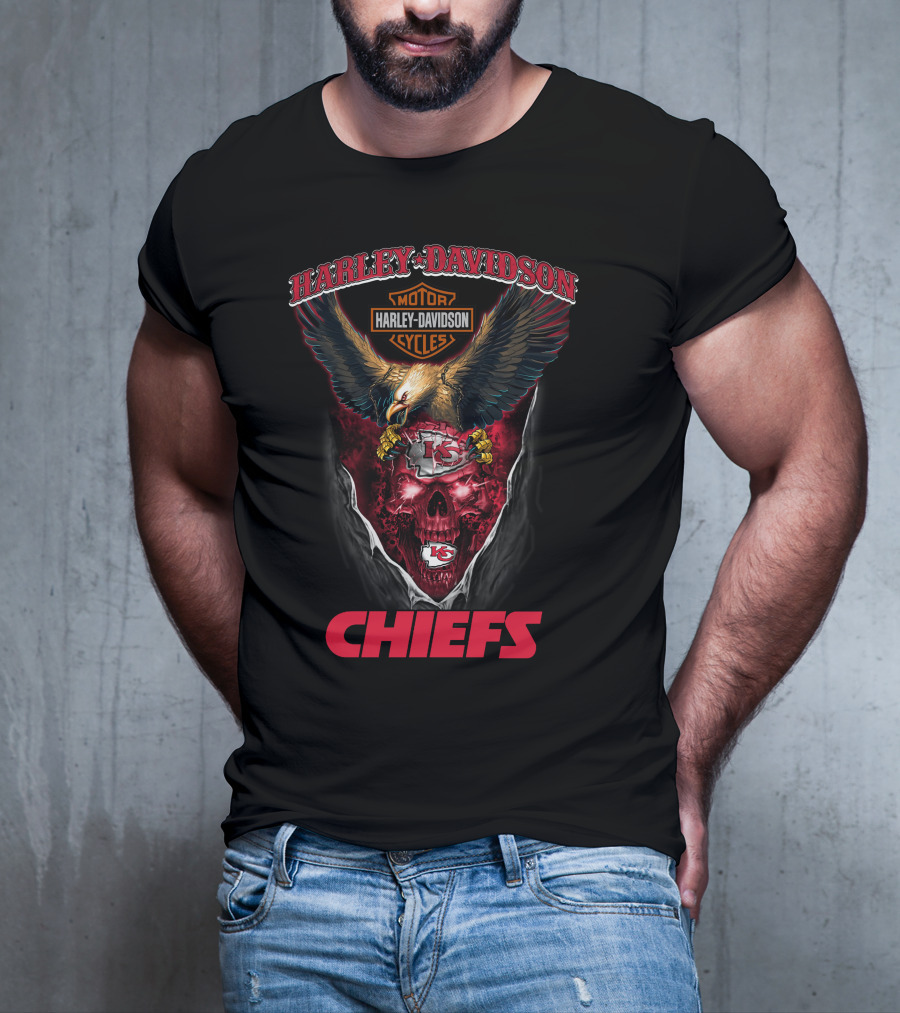 Harley Davidson Motor Cycles Chiefs Kansas City Nfl Eagles Skull T-Shirt