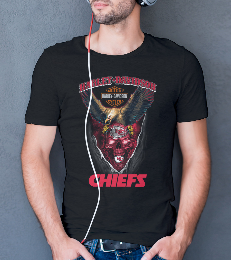 Harley Davidson Motor Cycles Chiefs Kansas City Nfl Eagles Skull T-Shirt