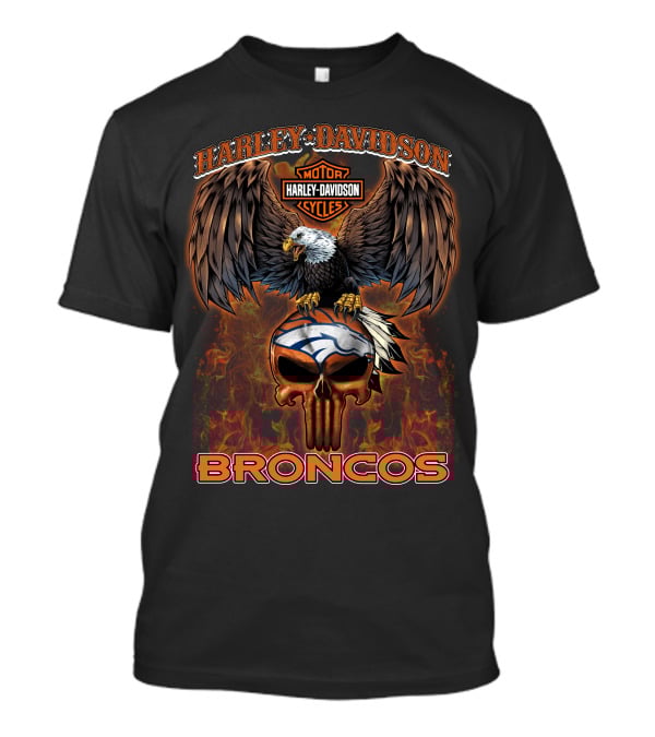 Harley Davidson Motor Cycles Eagle Broncos Nfl T-Shirt
