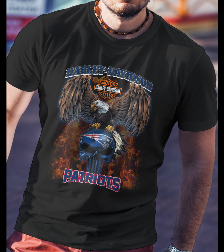 Harley Davidson New England Patriots Nfl Skull And Eagle T-Shirt