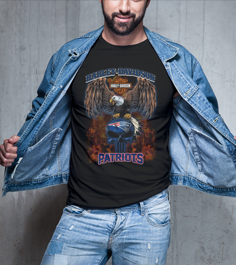 Harley Davidson New England Patriots Nfl Skull And Eagle T-Shirt