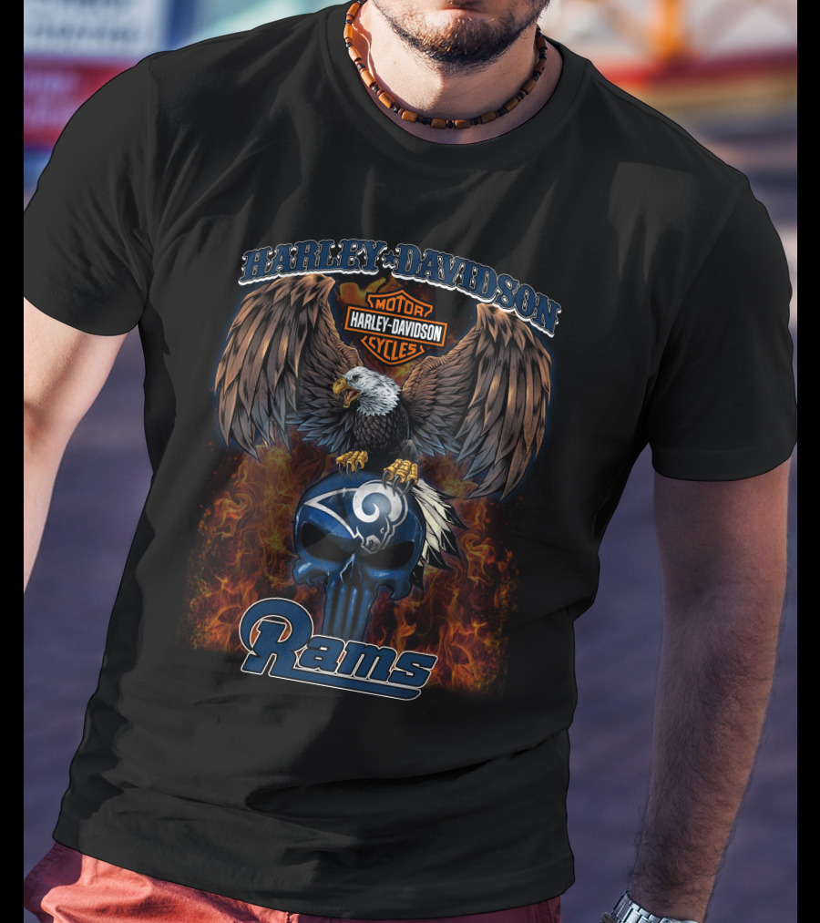 Harley Davidson Motor Cycles Rams Nfl T5M1 T-Shirt