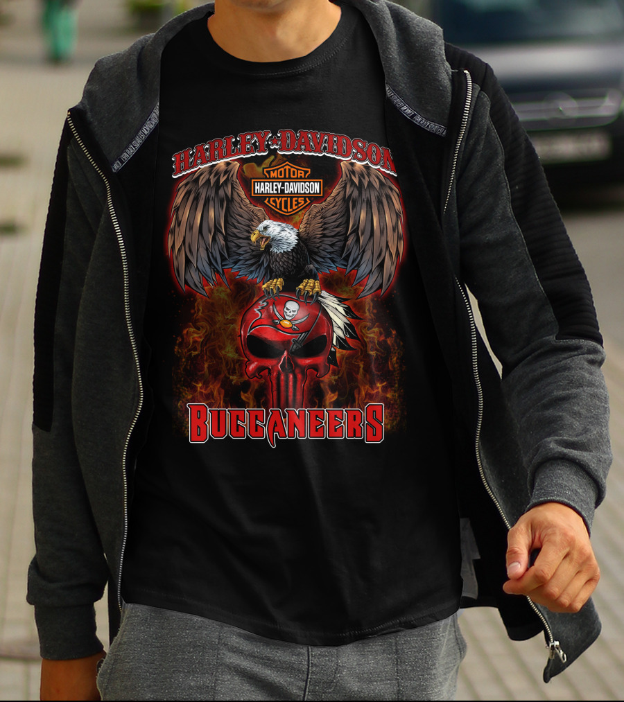 Harley Davidson Motor Cycles Eagle Skull Buccaneers Nfl T-Shirt