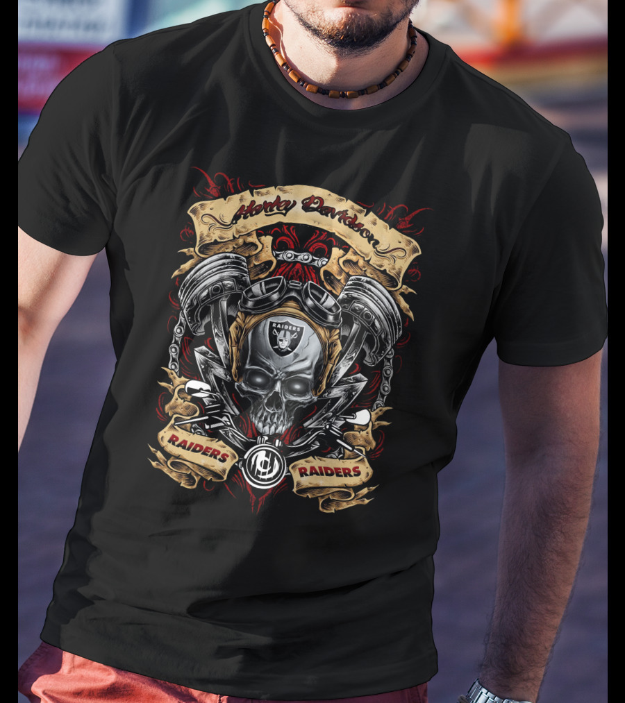Las Vegas Raiders Nfl Harley Davidson Skull Raiders T-Shirt