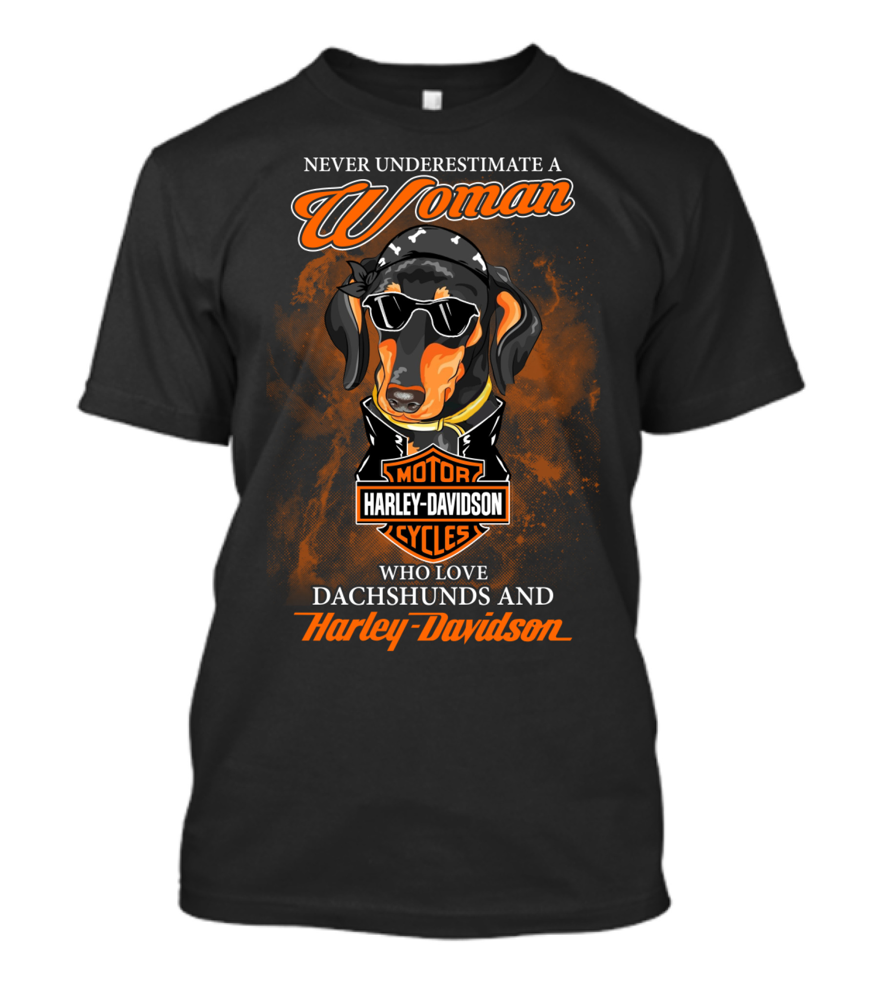 Never Underestimate A Woman Who Loves Dachshunds And Harley Davidson T-Shirt