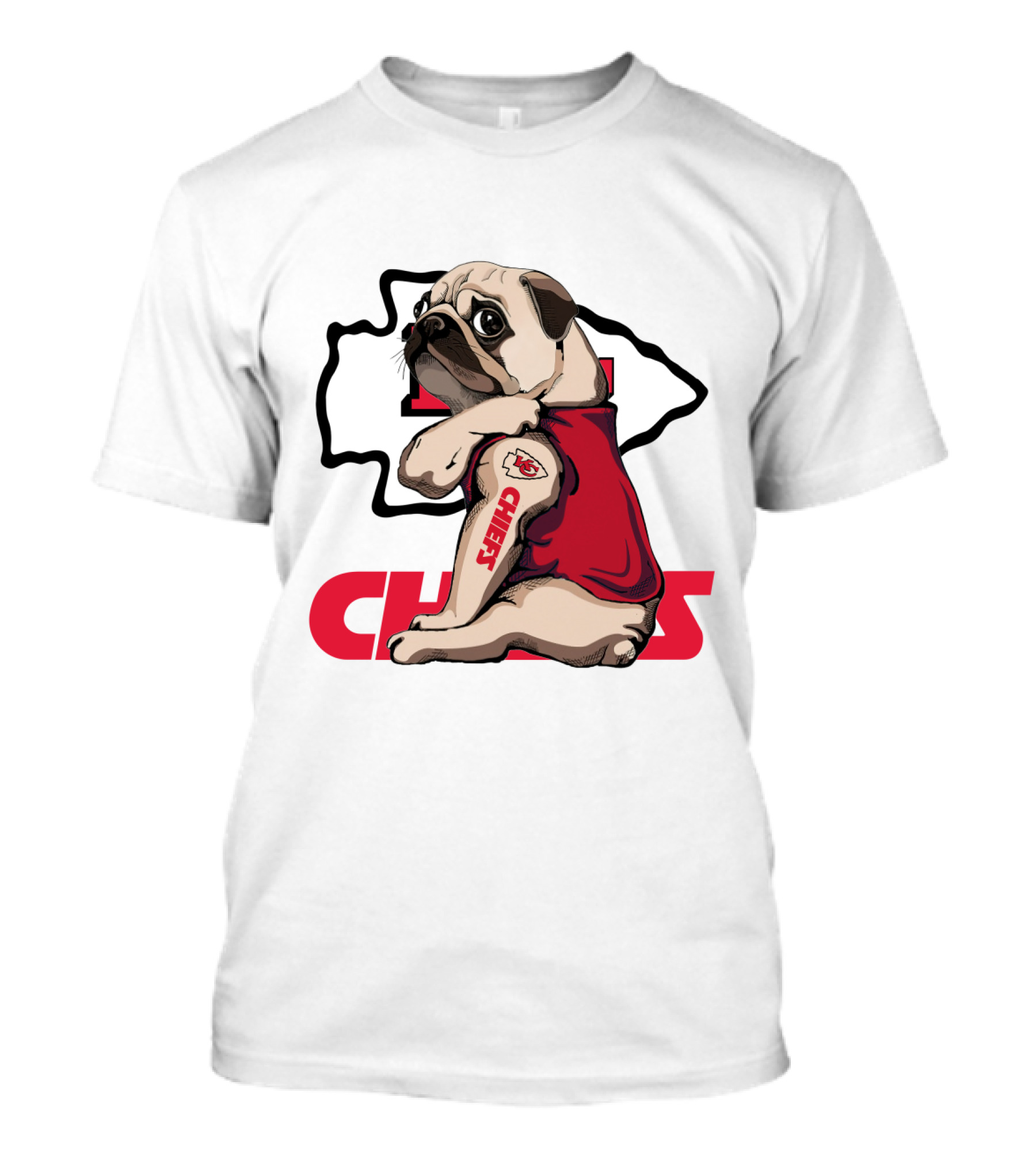 Kansas City Chiefs Pug Tattoo Fan Nfl Football T-Shirt