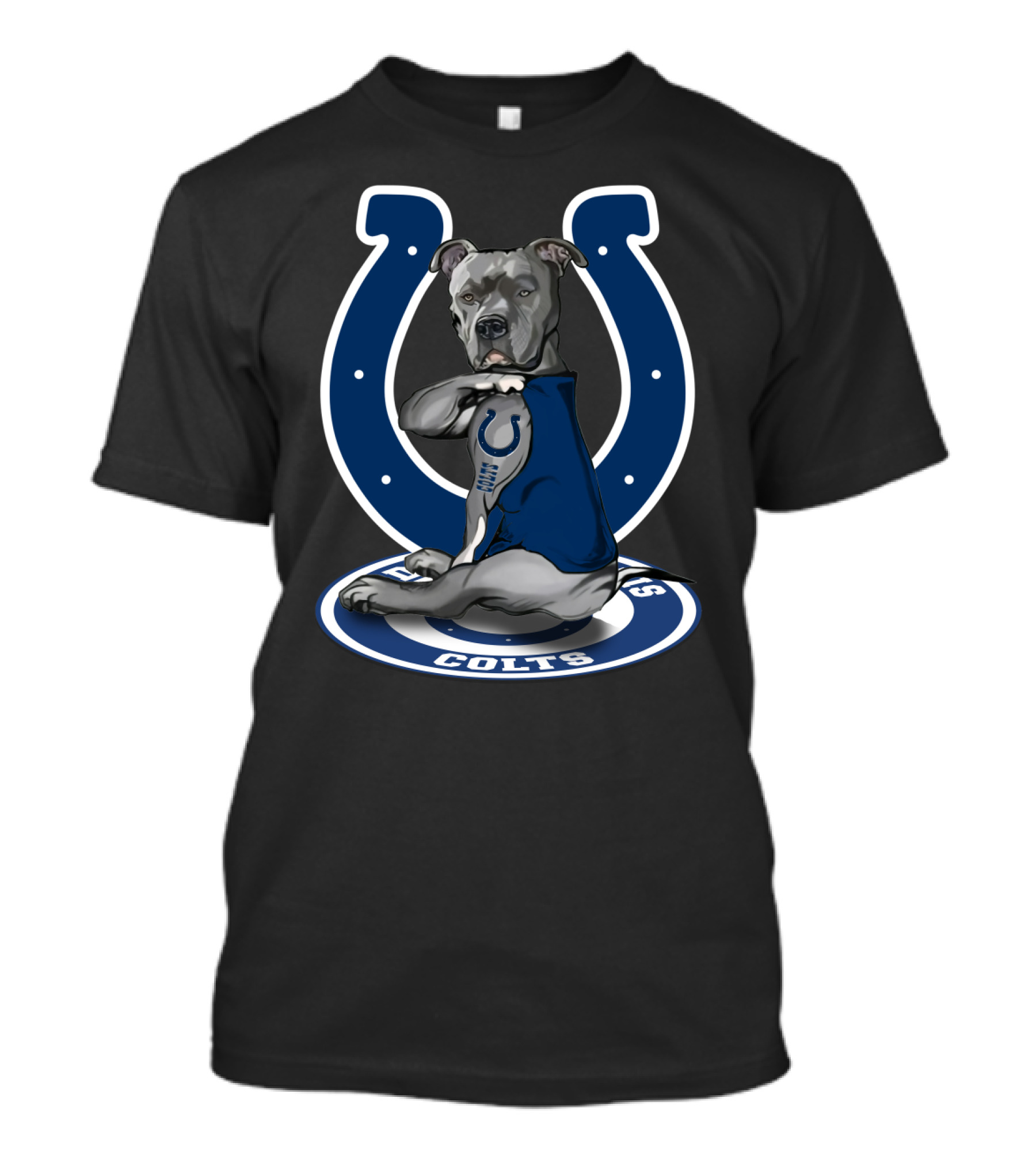 Indianapolis Colts Pitbull Mascot Featuring Iconic Horseshoe T-Shirt