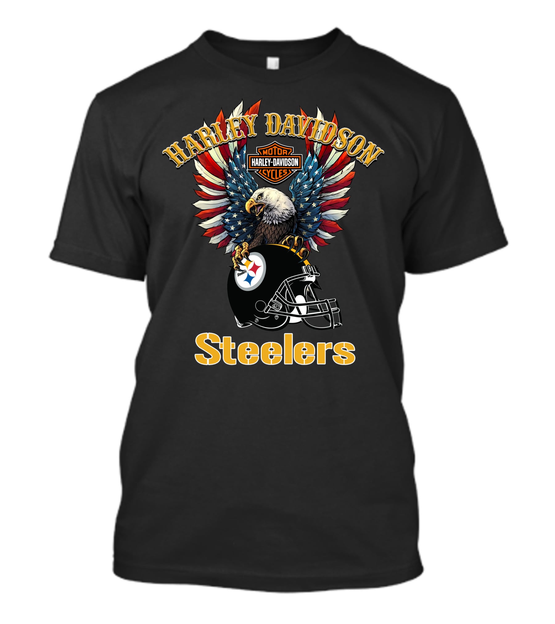Harley Davidson Motor Cycles Steelers Eagle American Flag T-Shirt