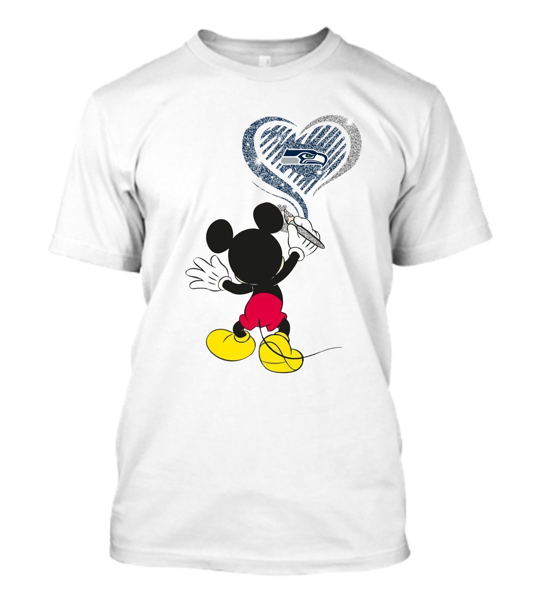 Mickey Mouse Drawing Seattle Seahawks Heart T-Shirt