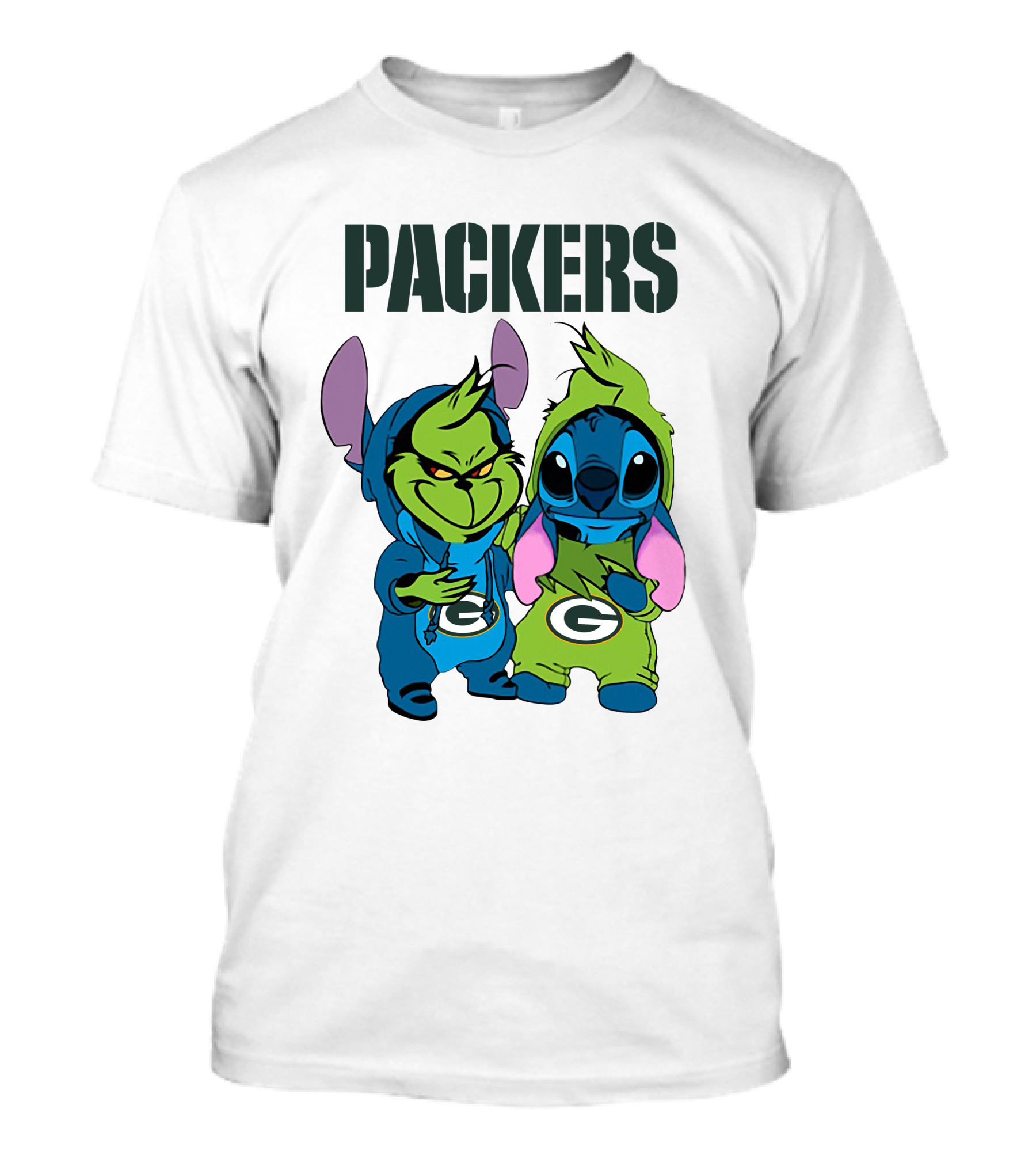 Packers Grinch And Stitch Green Bay Football Crossover T-Shirt
