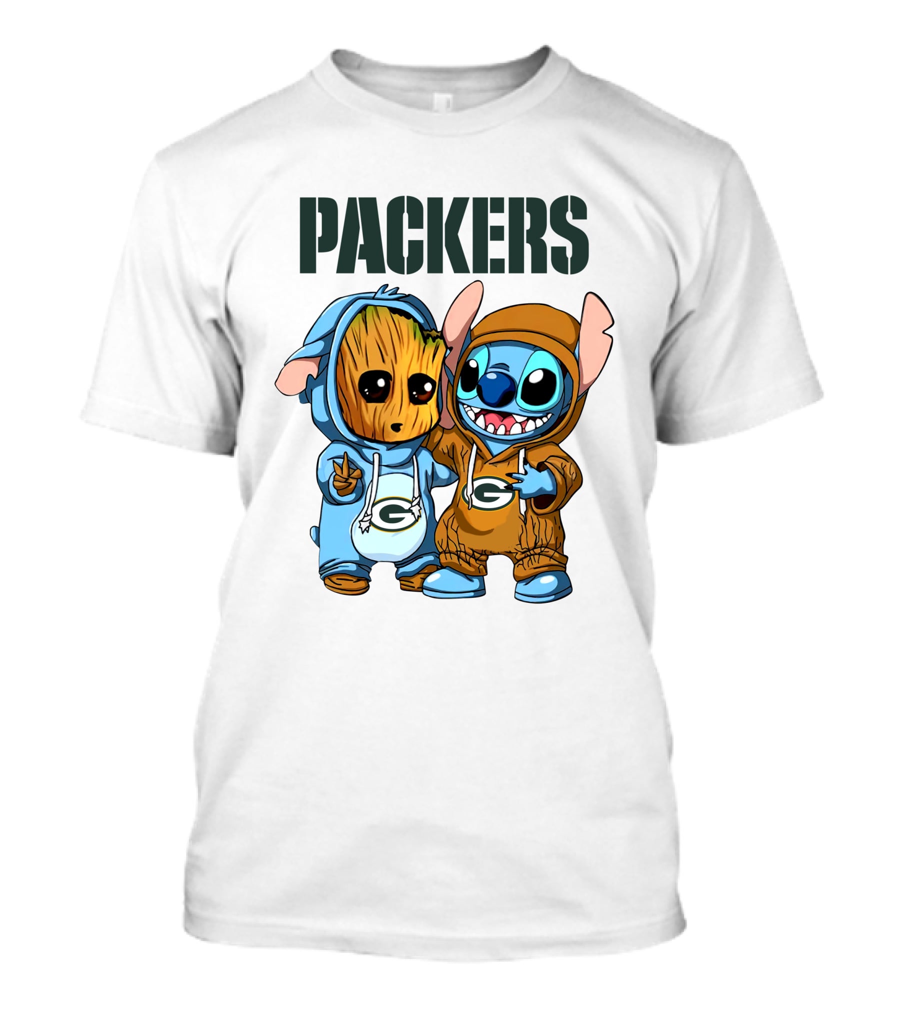 Packers Groot And Stitch Hug Wearing Green Bay Packers Hoodies T-Shirt