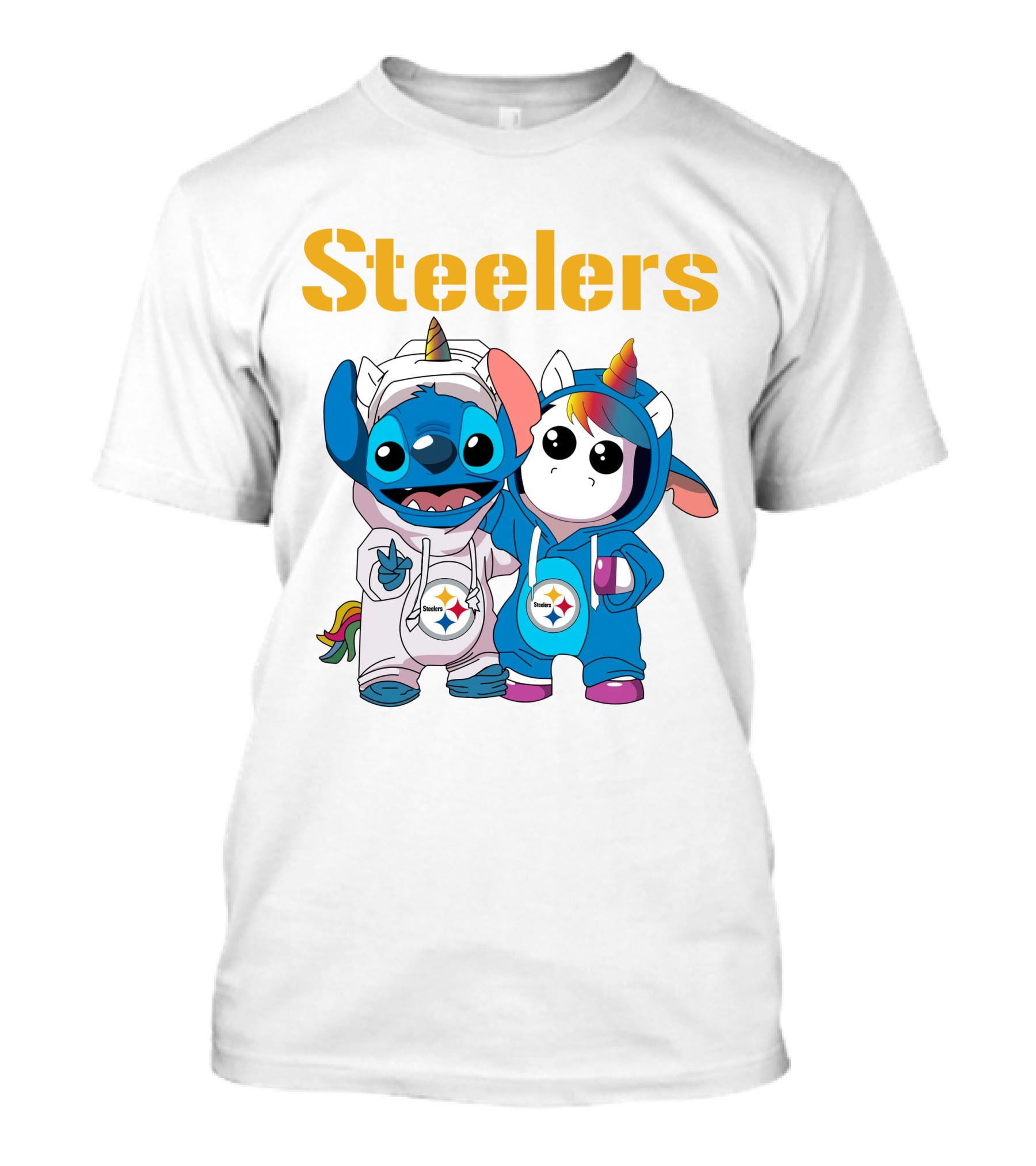 Steelers Stitch And Unicorn Duo With Rainbow Horns T-Shirt