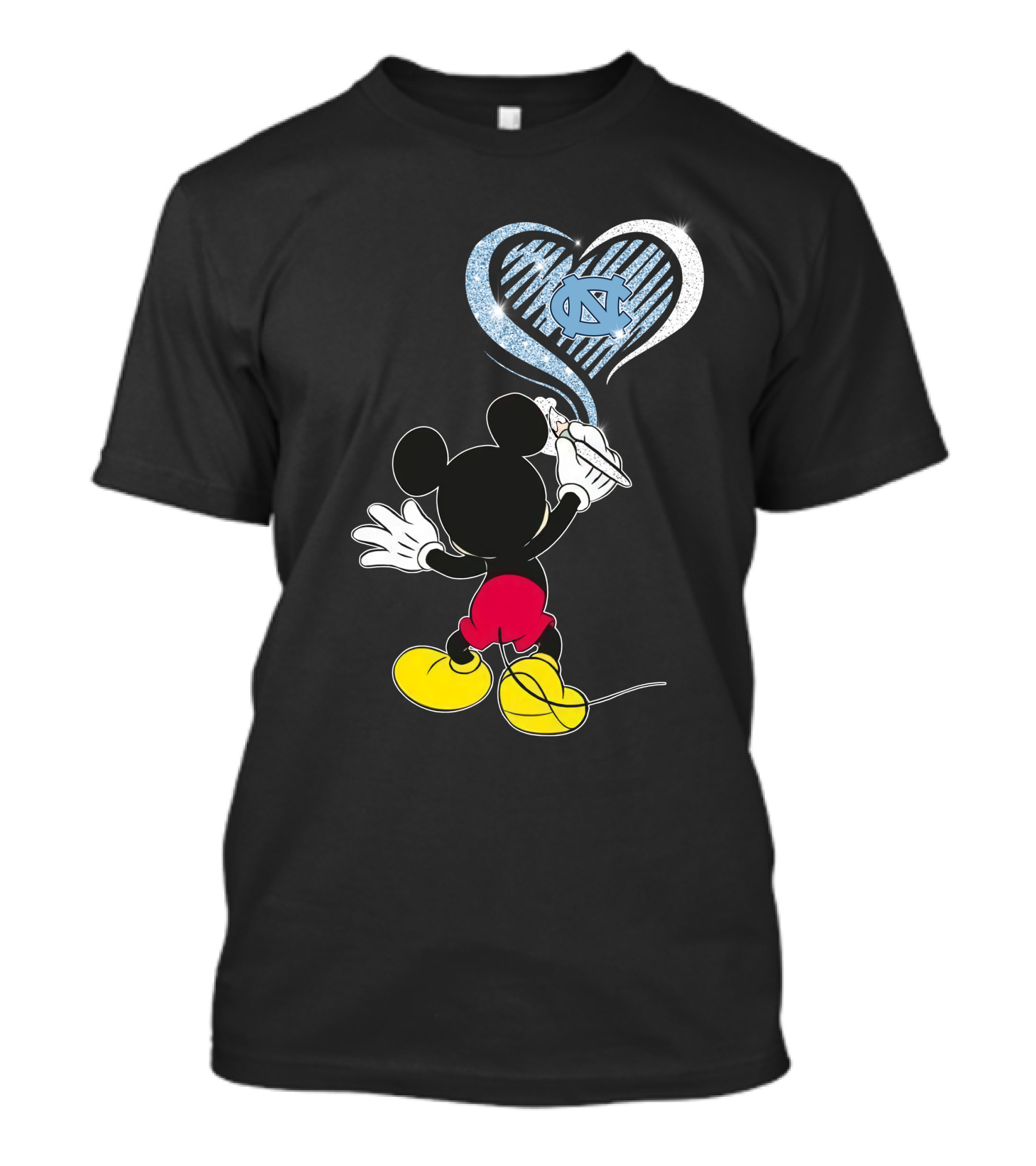 Mickey Mouse Drawing North Carolina Tar Heels In Heart Shape T-Shirt
