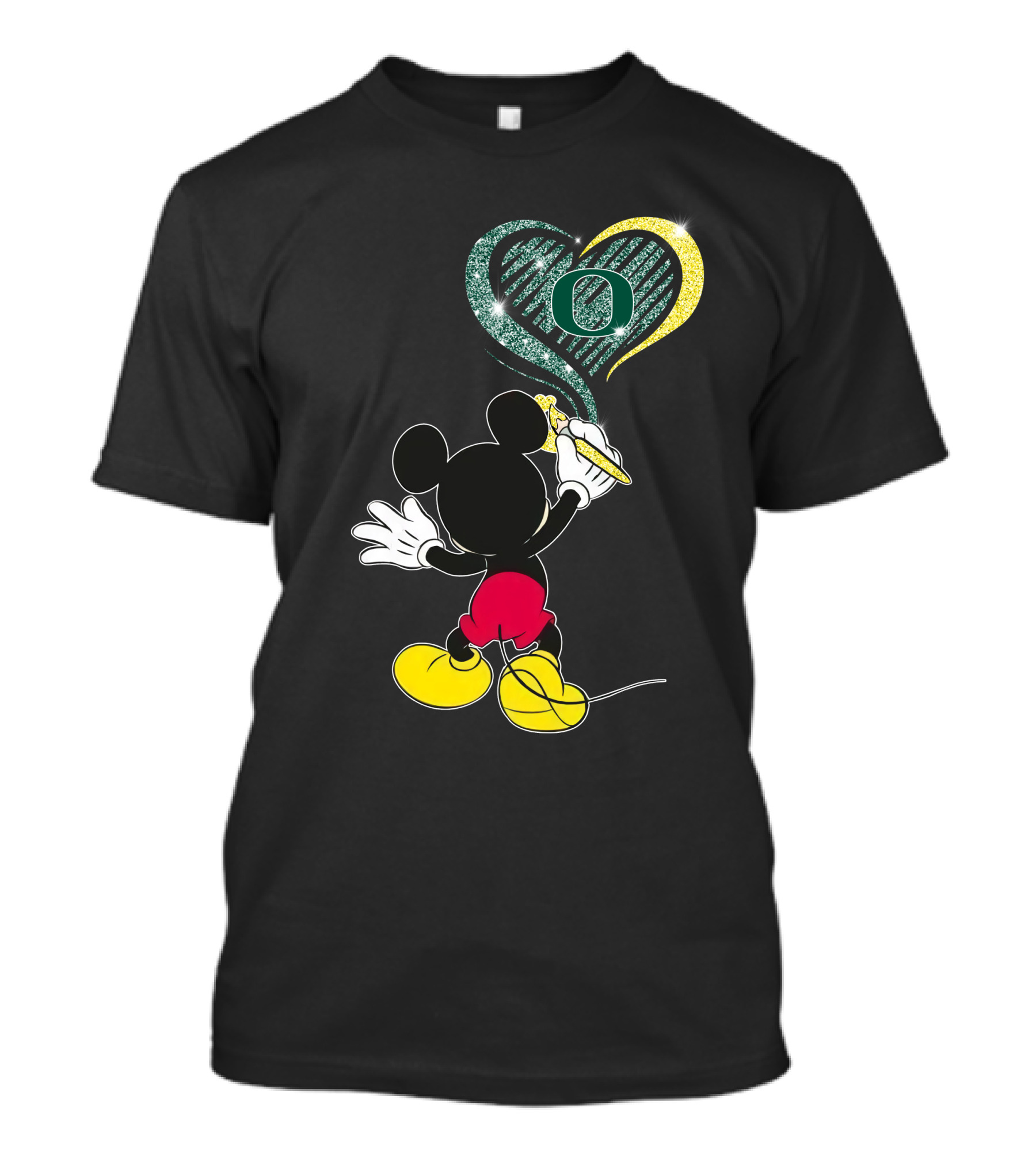 Mickey Mouse Drawing Oregon Ducks Heart T-Shirt