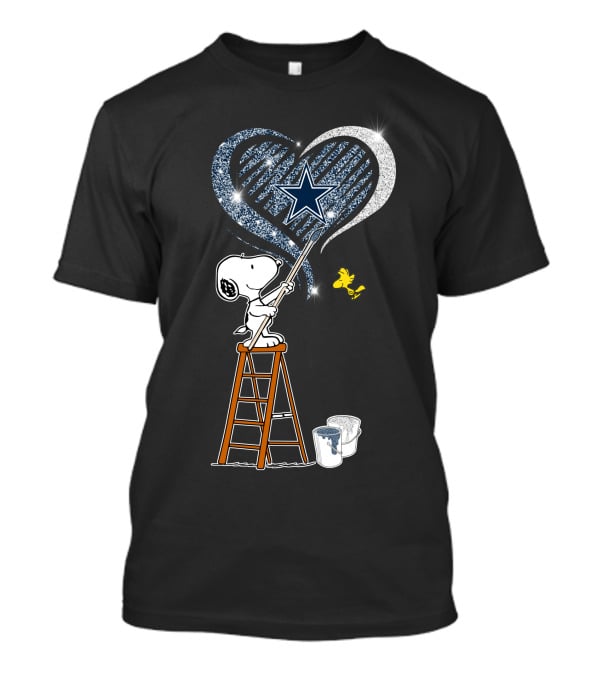 Snoopy And Woodstock Painting Glittery Heart With Dallas Cowboys Star T-Shirt