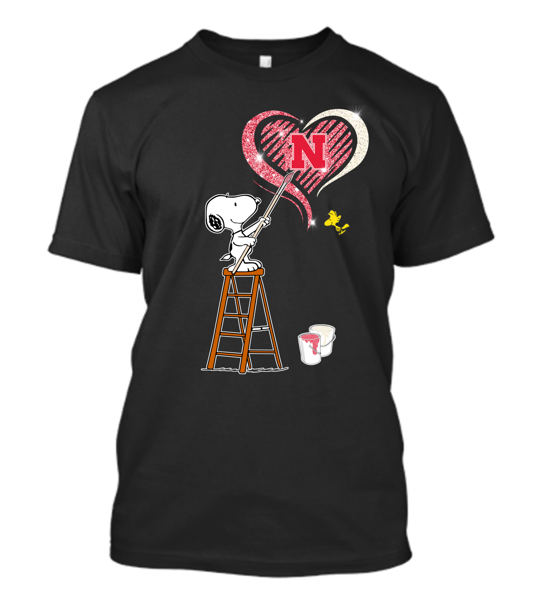 Snoopy Nebraska Huskers Heart Painting Woodstock Collaboration T-Shirt