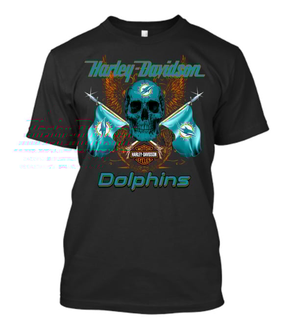 Harley Davidson Dolphins Skull Motor Cycles Flag T-Shirt
