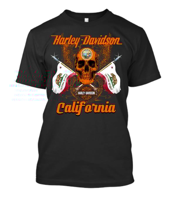 Harley Davidson California Republic Skull And Flags T-Shirt