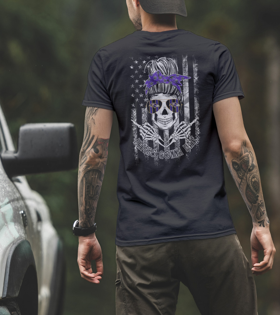Haters Gonna Hate Baltimore Ravens Skull With Sunglasses And Stars T-Shirt