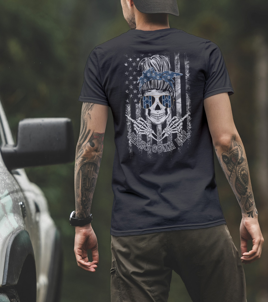Haters Gonna Hate Skull With Dallas Cowboys Inspired Bandana And Sunglasses T-Shirt