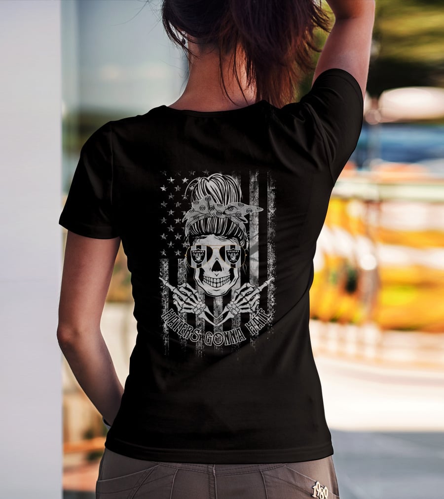 Las Vegas Raiders Skull Haters Gonna Hate American Flag T-Shirt